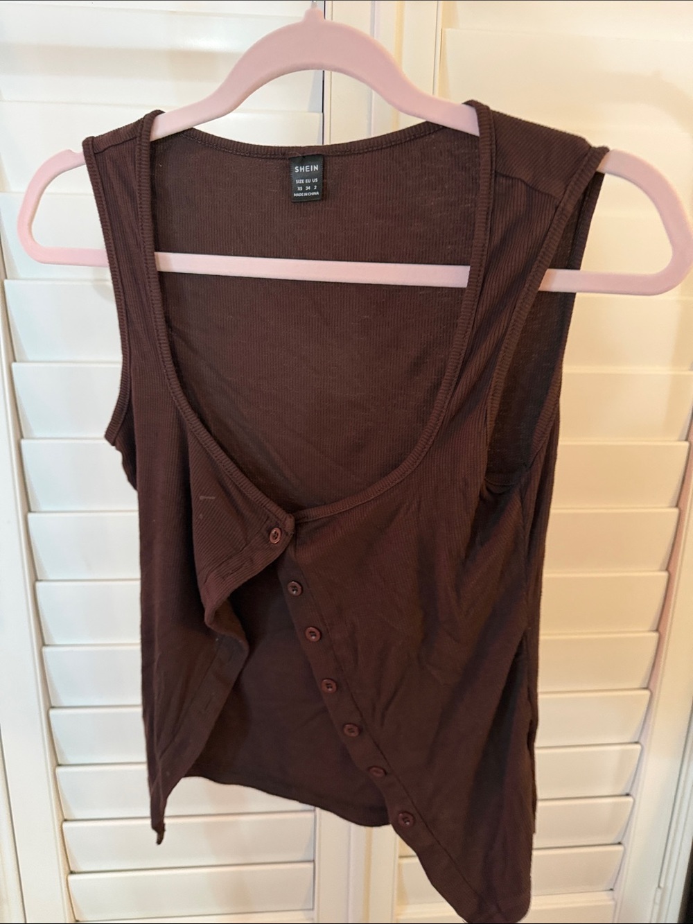 SHEIN Brown Ribbed Asymmetric Button-Front Tank Top